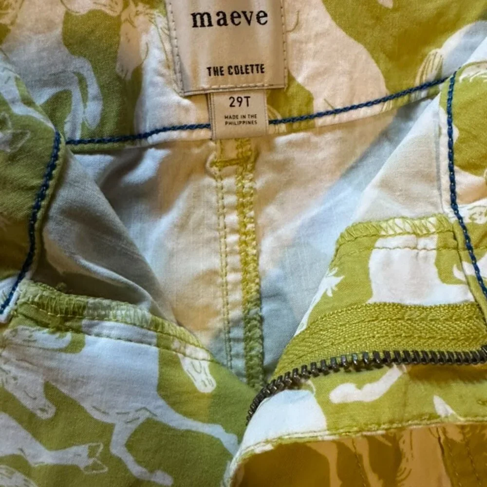 Anthropologie Maeve Wide Leg Colette Pant - Green + White Horse Print - Picture 2 of 6